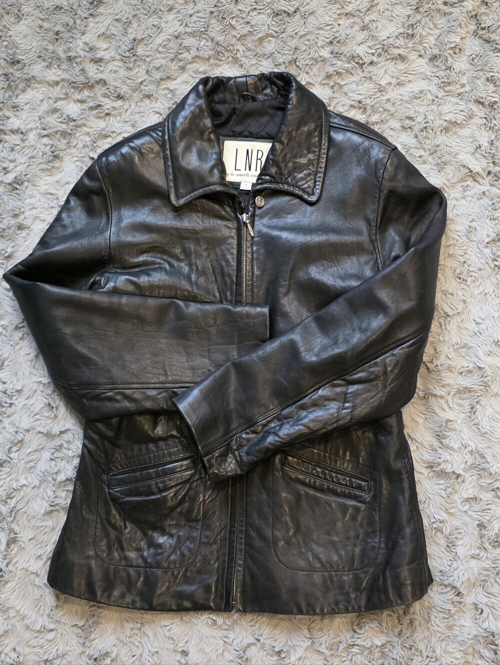 LNR La Nouvelle Renaissance Black Genuine Leather Jacket Women M Long Fitted...